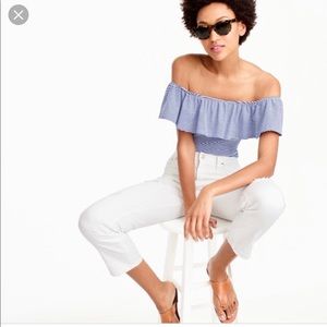 J Crew Short Sleeved Striped Ruffle Bodysuit